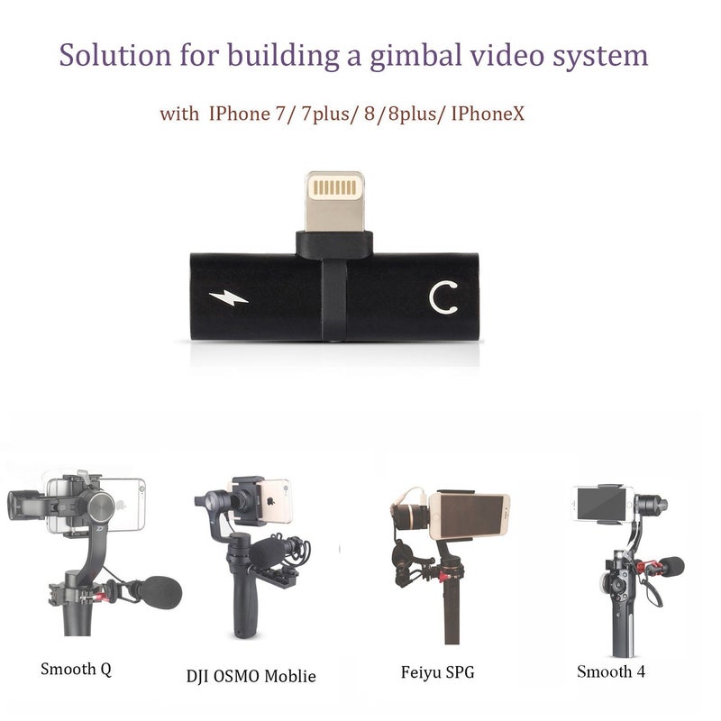 HolaFoto 2in1 Adapter, Charge and Earpod Audio Adapter Attach Microphone to Gimbal for Zhiyun Smooth 5S Smooth5 4 Q3 q2 q DJI Osmo Mobile 2 Feiyu Vimble for iPhone14 13 12 Xs Max XR X 8 Plus 7 Plus 6S - Image 2